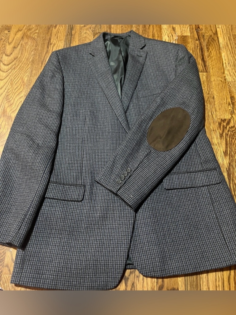 Chaps Charcoal Gray Blue Sport Coat with Brown Elbow Patches